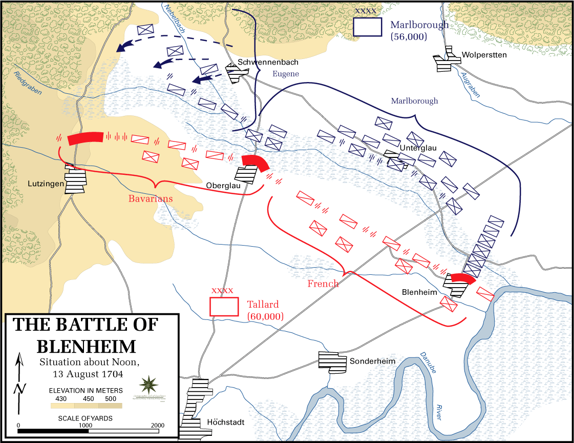 Positions at the start of the Battle of Blenheim